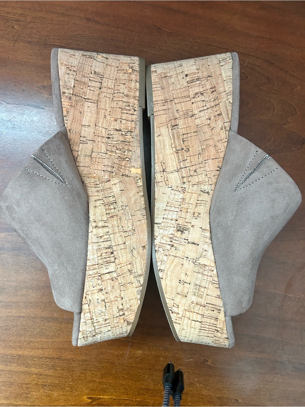 Charles by Charles David Taupe Suede Cork 3 inch Platform Wedge Mules 8M - Picture 3 of 10